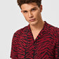 Button Front Men Notched Collar Tiger Striped Shirt