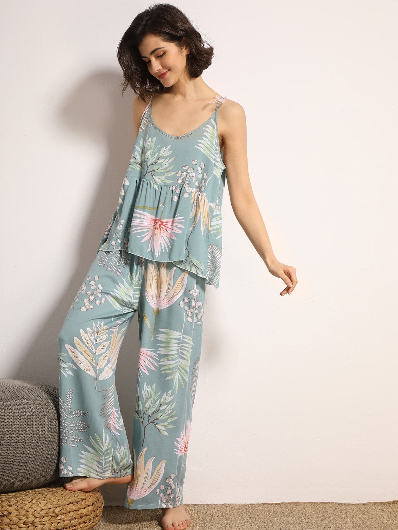 Spaghetti Strap 3pack Floral Print Cami Pyjama Sleepwear Set with Robe