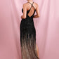 Black Sleeveless Plunging Neck Backless Split Thigh Sequin Prom Dress