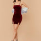 Burgundy Spaghetti Strap Sleeveless M-slit Hem Velvet Slip Slim Fit Dress