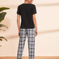 Round Neck Letter Graphic Top and Plaid Trousers Pyjama Sleepwear Set