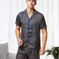Lapel Neck Striped Shirt and Shorts Payjama Sleepwear Set
