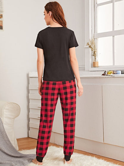 Buffalo Plaid and Heart Print Pyjama Sleepwear Set