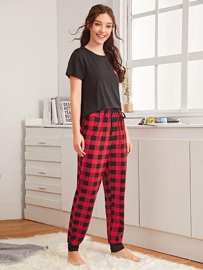 Buffalo Plaid and Heart Print Pyjama Sleepwear Set