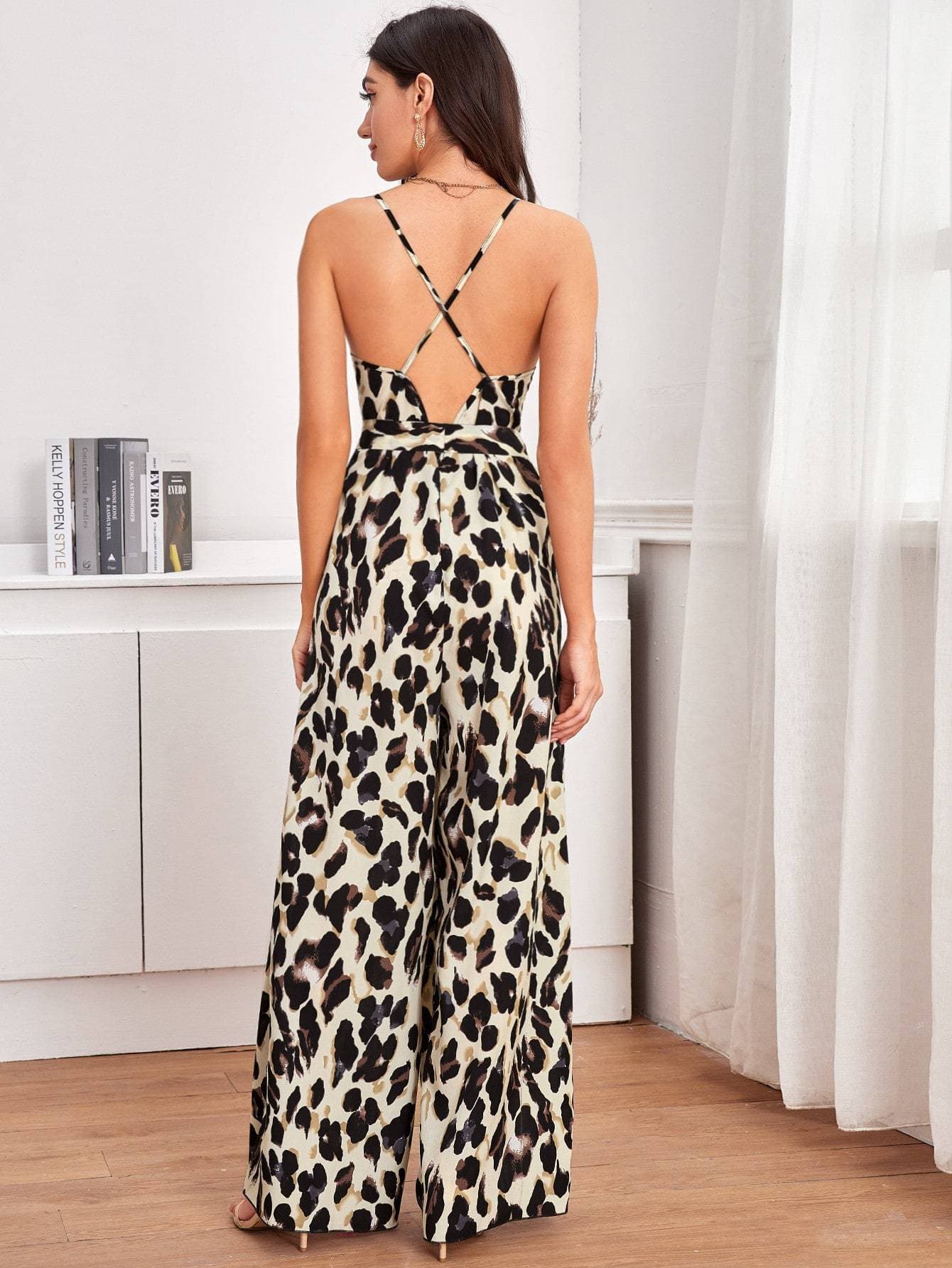 Sleeveless Belted Wide Leg All Over Print Cami Jumpsuit