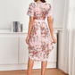 High Waist Notch Neck Curved Hem Belted Floral Dress