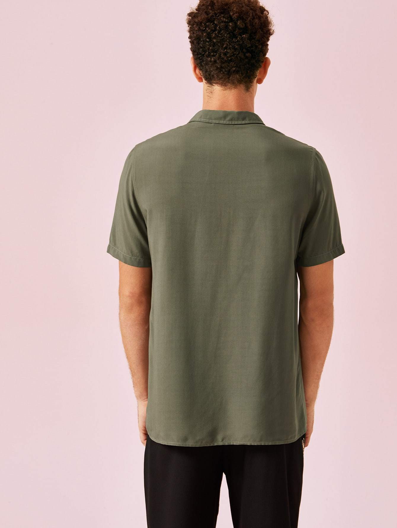 Army Green Embroidery Detail Shirt
