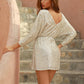 Three Quarter Sleeve Surplice Neck Sequin High Waist Wrap Dress