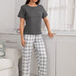 Round Neck Buffalo Plaid Short Sleeve Pyjama Sleepwear Set