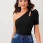 One Shoulder Cut-out Puff Sleeve Slim Fit Top