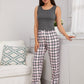 Round Neck Solid Tank Sleeveless Top and Plaid Joggers Pyjama Sleepwear Set