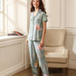 Blue Contrast Binding Tropical Print Pocket Front Pyjama Sleepwear Set