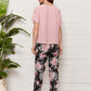 Round Neck Solid Top and Floral Trousers Pyjama Sleepwear Set