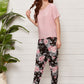 Round Neck Solid Tee and Floral Trousers Sleepwear Set
