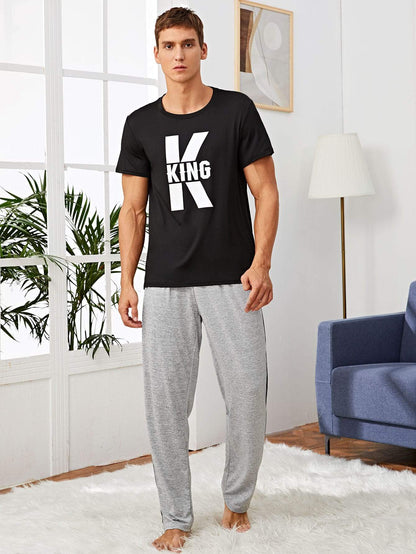 Round Neck Letter Graphic Tee & Sweatpants Sleepwear Set