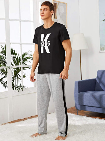 Round Neck Letter Graphic Tee & Sweatpants Sleepwear Set