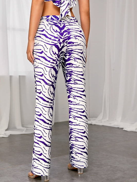 High Waist Zipper Fly Tiger Striped Straight Leg Pants