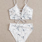 Marble Pattern Lace-up Spaghetti Strap Bikini Swimwear