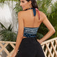Backless Knot Front Paisley Print Halter Top