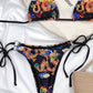 Chinese Dragon Print Halter Neck Triangle Tie Side Bikini Swimwear