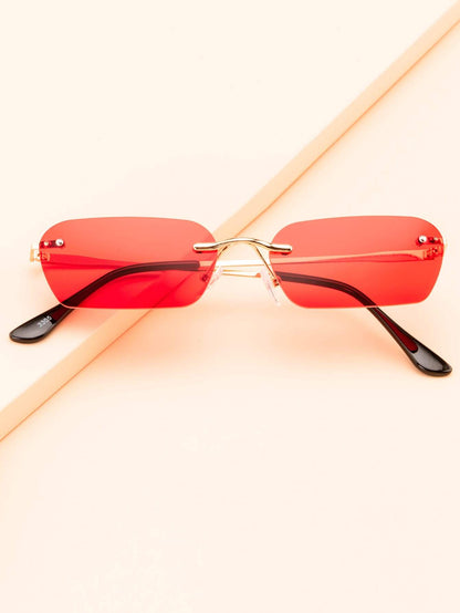 Rimless Oval Square Frame Sunglasses