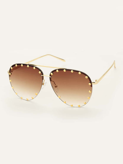 Rivet Decor Aviator Rimless Sunglasses