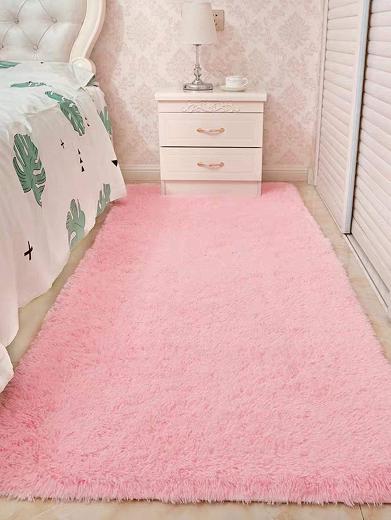 Pink Solid Plush Floor Mat
