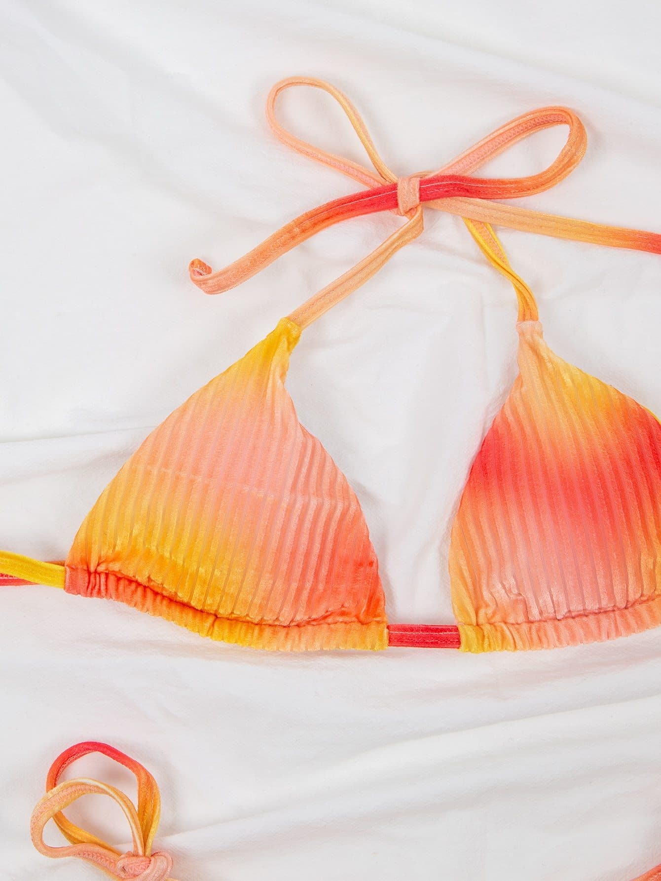 Velvet Ombre Halter Neck Triangle Tie Side Bikini Swimsuit