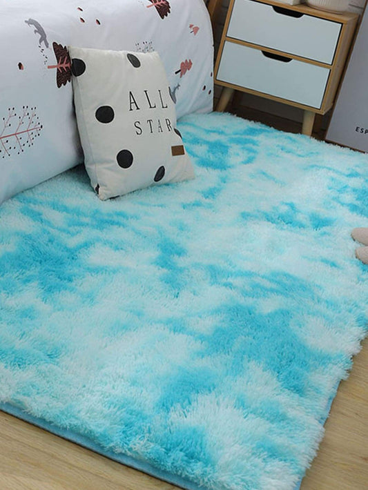 Mint Blue Solid Faux Fur Floor Mat