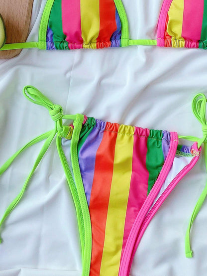 Rainbow Halter Self-Tie Bikini Swimwear