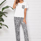 Short Sleeve Leopard Print Pocket Front Pyjama Sleepwear Set