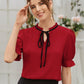 Tie Neck Flounce Sleeve Stand Collar Blouse Top