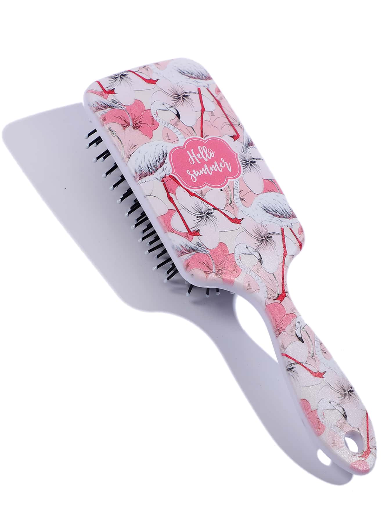 Red 1pc Tropical Print Massage Hair Brush Comb