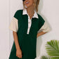 Dark Green Drop Shoulder Color-block Polo Neck Tee Dress