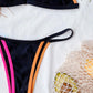 Contrast Binding Spaghetti Strap Triangle Thong Bikini Swimwear