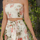 Spaghetti Strap Shirred Back Floral Cami Top & Self Belted Split Thigh Skirt Set