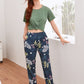 Round Neck Plants Print Pyjama Sleepwear Set