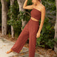Strapless Shirred Crop Tube Top and Crinkle Pants Set