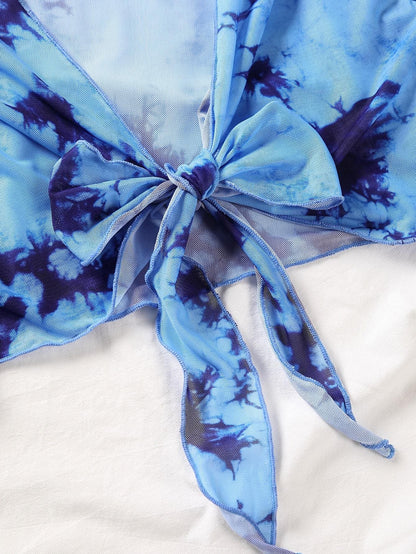 Blue Tie Dye Triangle Halter Bikini Swimwear and Crop Top