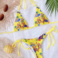 Chinese Dragon Print Triangle Tie Side Halter Neck Bikini Swimwear