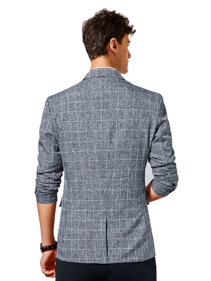 Grey Space Dye Grid Print Single Button Blazer