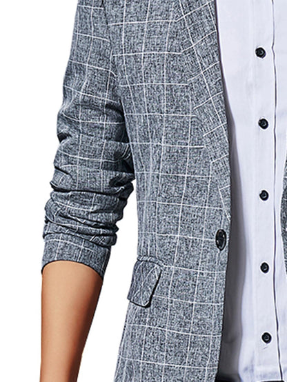 Grey Space Dye Grid Print Single Button Blazer