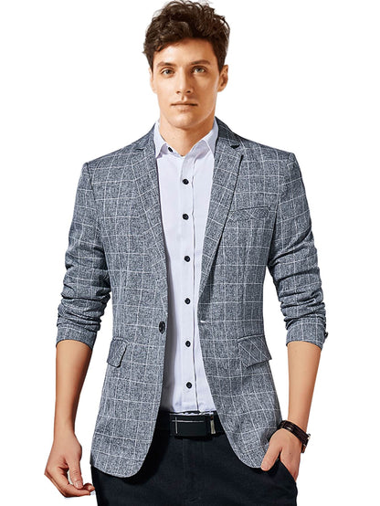 Grey Space Dye Grid Print Single Button Blazer