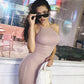 Dusty Pink Ladder Cut-out Solid Halter Neck Slim Fit Dress