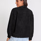Black Drop Shoulder Single Breasted Flap Pocket Front Frayed Edge Corduroy Jacket