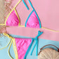 Contrast Binding Triangle Halter Tie Side Bikini Swimwear