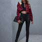 Single Breasted Drop Shoulder Collared Press Buttoned Flap Pocket Front Plaid Jacket