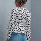 White Deep V-Neck Dalmatian Print Tie Front Peplum Top