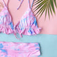 Spaghetti Strap Tie Dye Ruffle Triangle High Waist Bikini Swimwear