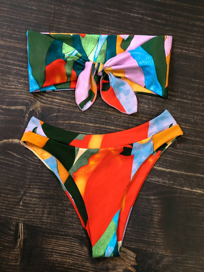 Allover Graphic High Waist Cut Bikini Swimsuit